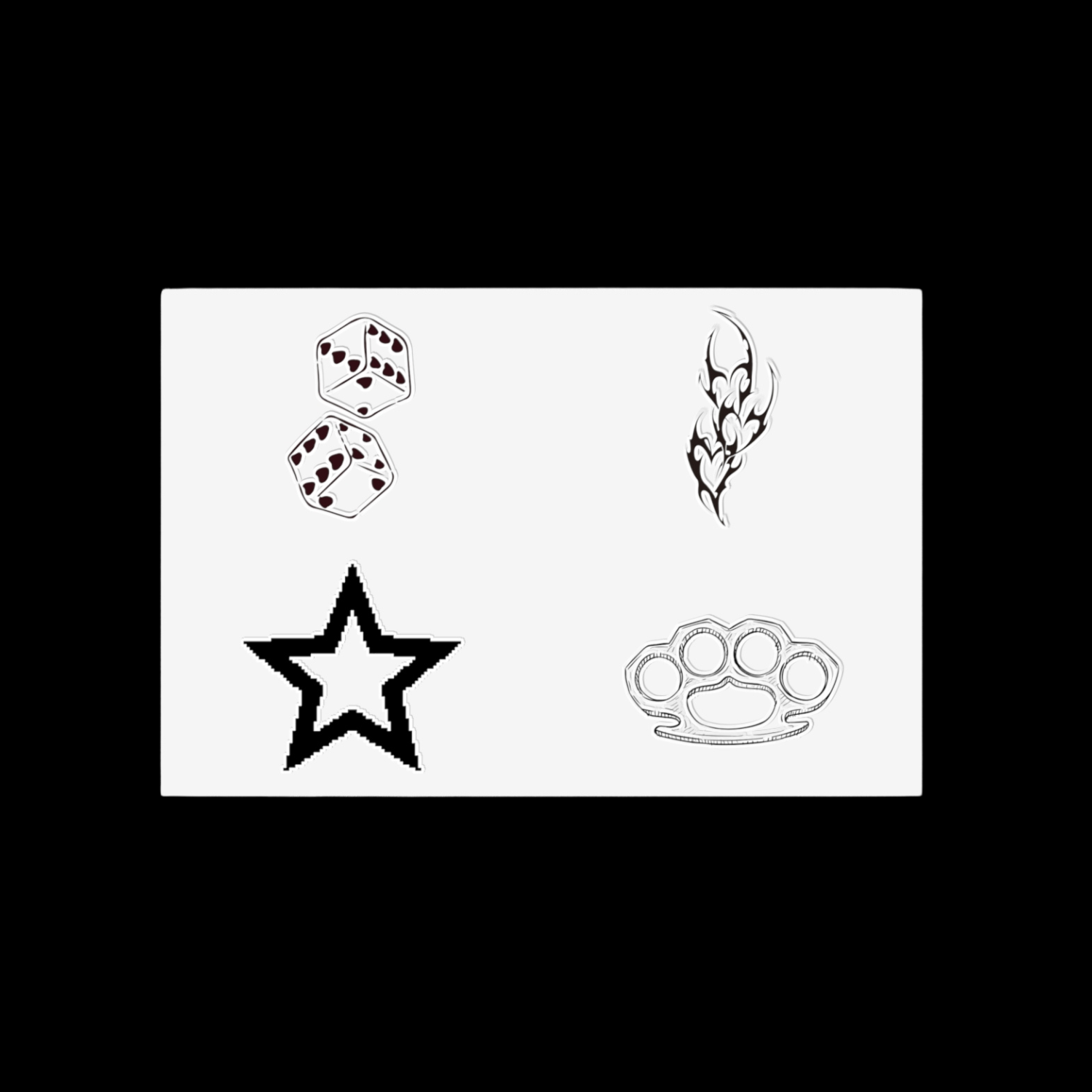 Edgy Black Flash Sticker Sheet — Stars, Dice, Flame & Brass Knuckle Decals